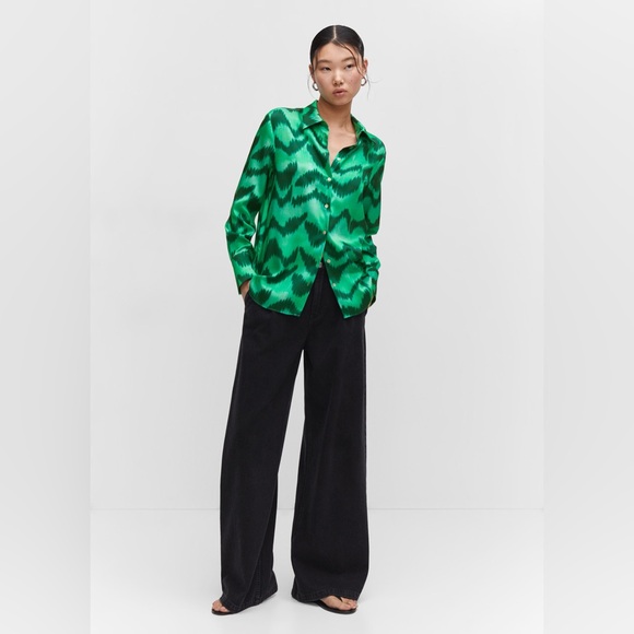 Mango green satin print shirt - Picture 3 of 5